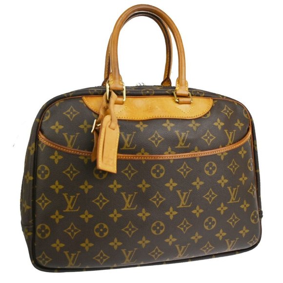 LOUIS VUITTON LV Logo Deauville Hand Bag Monogram Leather Brown